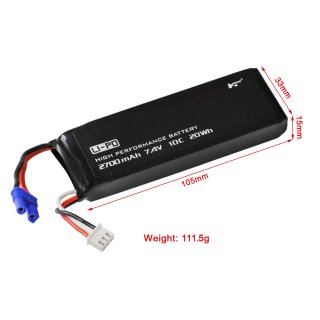 7.4V 2S 2700mAh 10C LiPO Battery EC2 plug