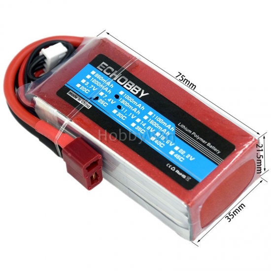 11.1V 3S 1300mAh 25C LiPO Battery T plug - Click Image to Close