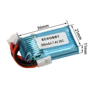 7.4V 2S 200mAh 20C LiPO Battery MX2.0 -2P reverse plug