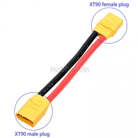 XT90 plug Extension Cable 8awg Wire 1 Female +1 Male - Click Image to Close