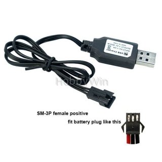 7.4V 2S LiPO Charger USB Cable 800mA SM-3P positive plug