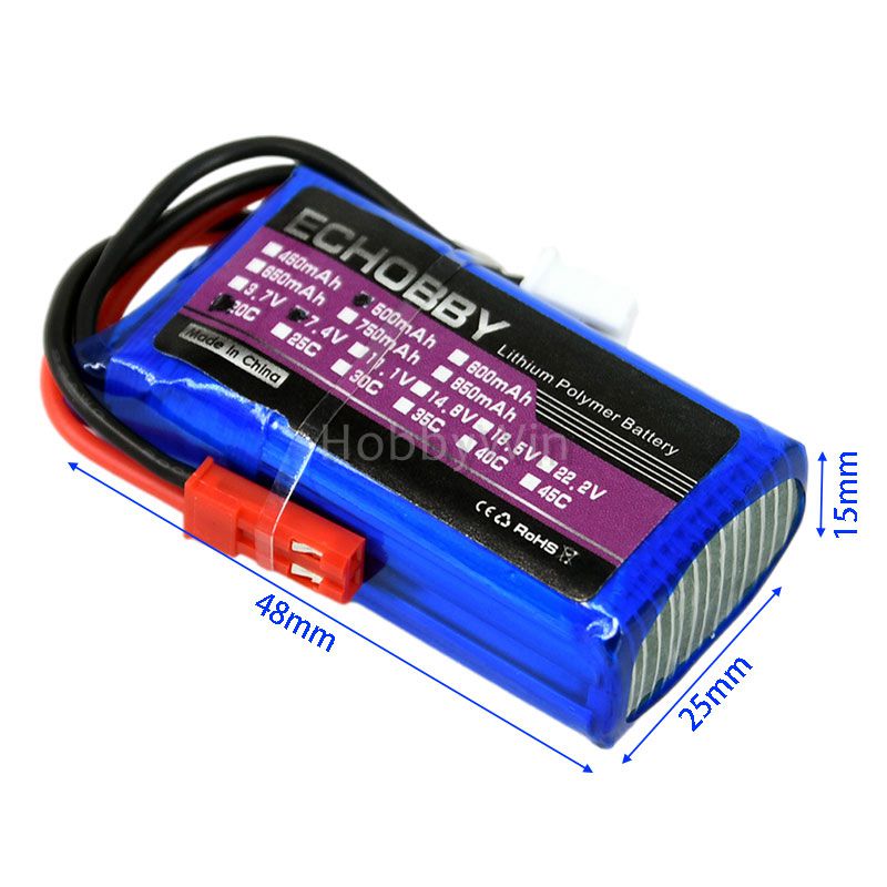 7.4V 2S 500mAh 20C LiPo Battery JST plug - Click Image to Close