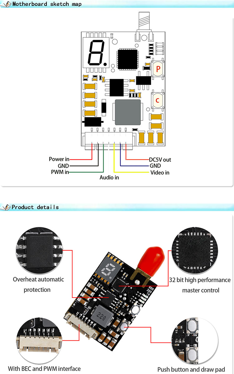 5.8G 600mW 48CH adjustable Video /Audio Transmitter