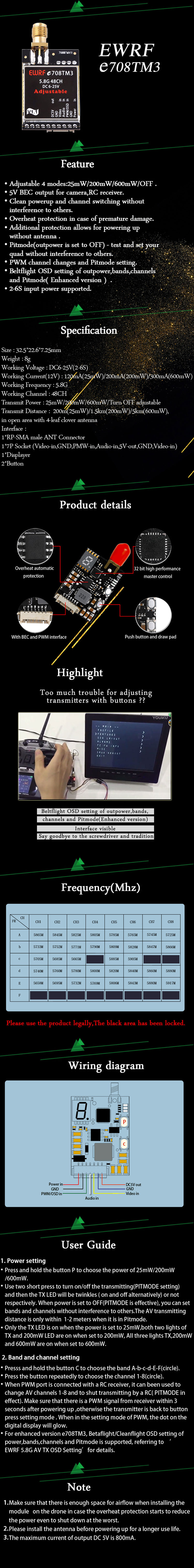 5.8G 600mW Adjustable OSD setting 48CH video transmitter