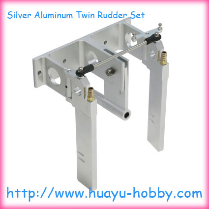 Aluminum Twin Rudder Set -Silver - Click Image to Close