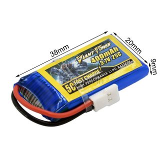 3.7V 1S 400mAh 25C锂电池 MX2.0 -2P正向插头