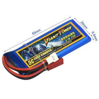 3.7V 1S 800mAh 25C锂电池 MX2.0-2P正向 +JST 插头