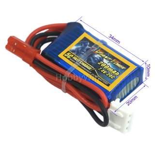 7.4V 2S 200mAh 20c 锂电池 JST插头