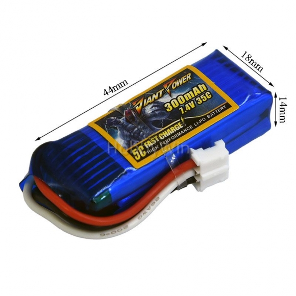 7.4V 2S 300mAh 35C LiPo Battery PH2.0 3P plug