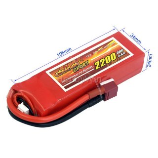 11.1V 3S 2200mAh 30C LiPo Battery T plug