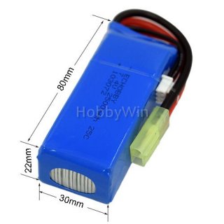 7.4V 2S 2500mAh 25C 锂电池 EL-2P母头 正方负圆