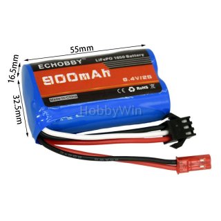 6.4V 2S 900mAh LiFe Battery SM3P Reverse +JST Plug