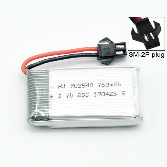 3.7V 1S 750mAh 25C Lipo Battery SM-2P plug