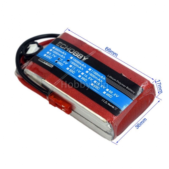 7.4V 2S 1300mAh 25C 锂电池JST插头