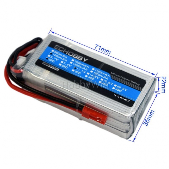 11.1V 3S 1200mAh 20C LiPO Battery JST plug