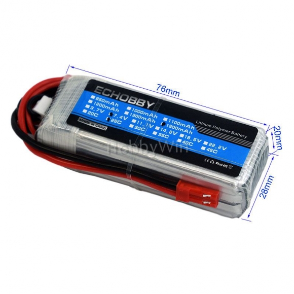 7.4V 2S 1500mAh 25C LiPo Battery JST plug