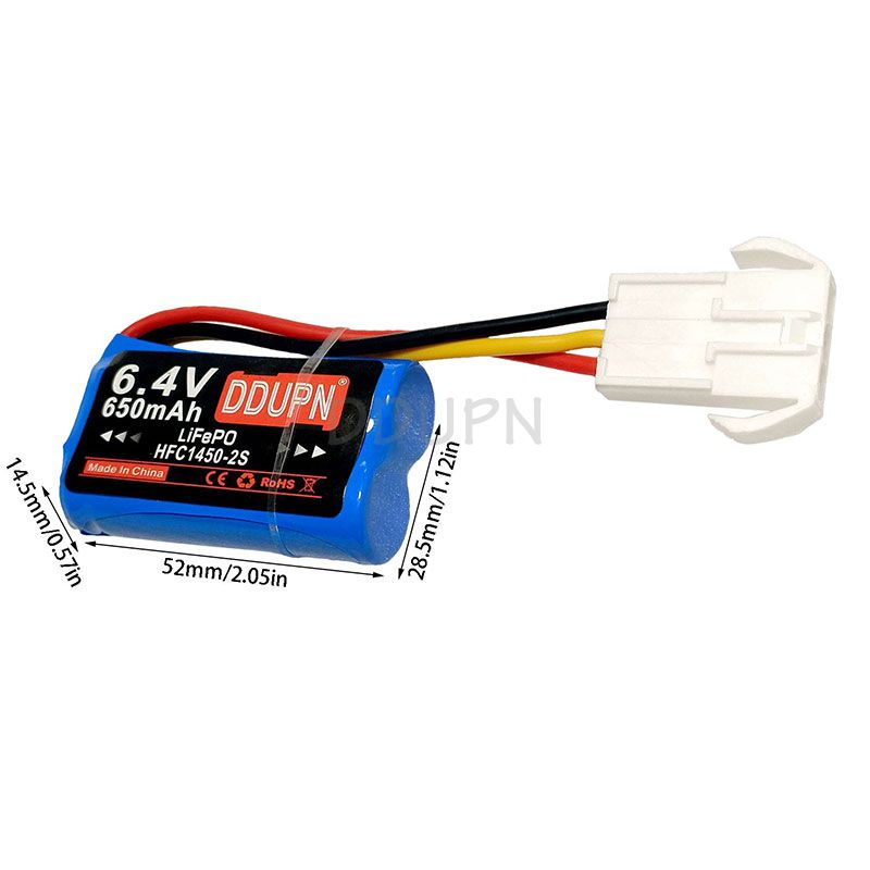6.4V 2S 650mAh HFC1450 LiFePo Battery EL4.5 3P Rev female plug
