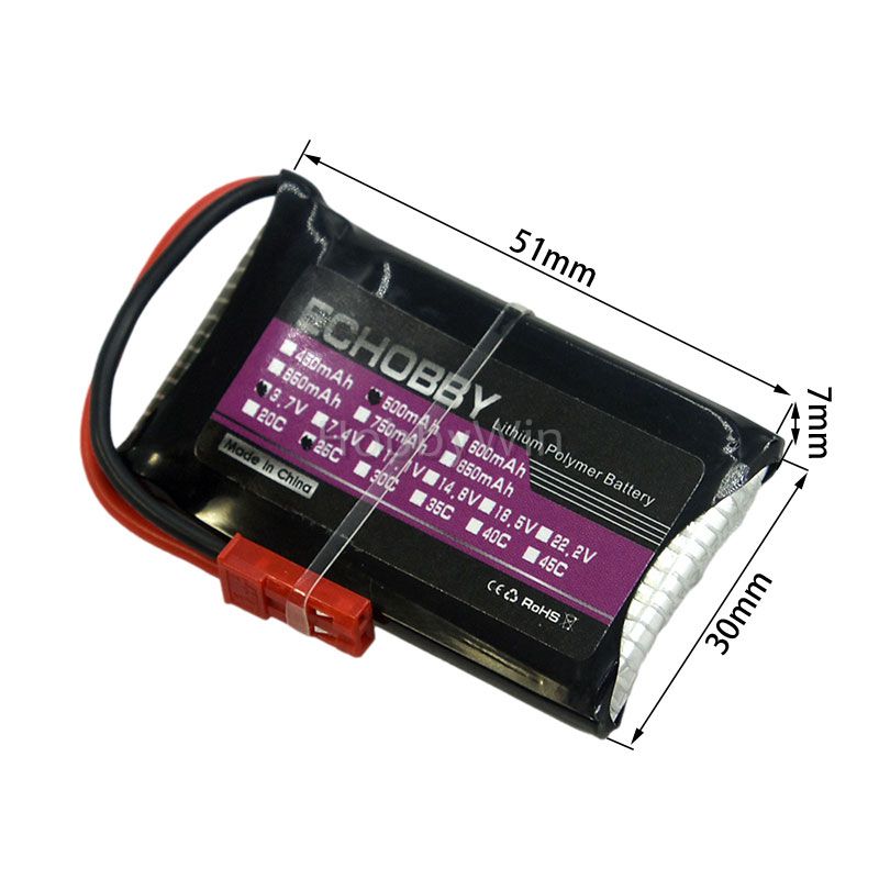 3.7V 1S 500mAh 25C 锂电池 JST插头 - 点击图像关闭